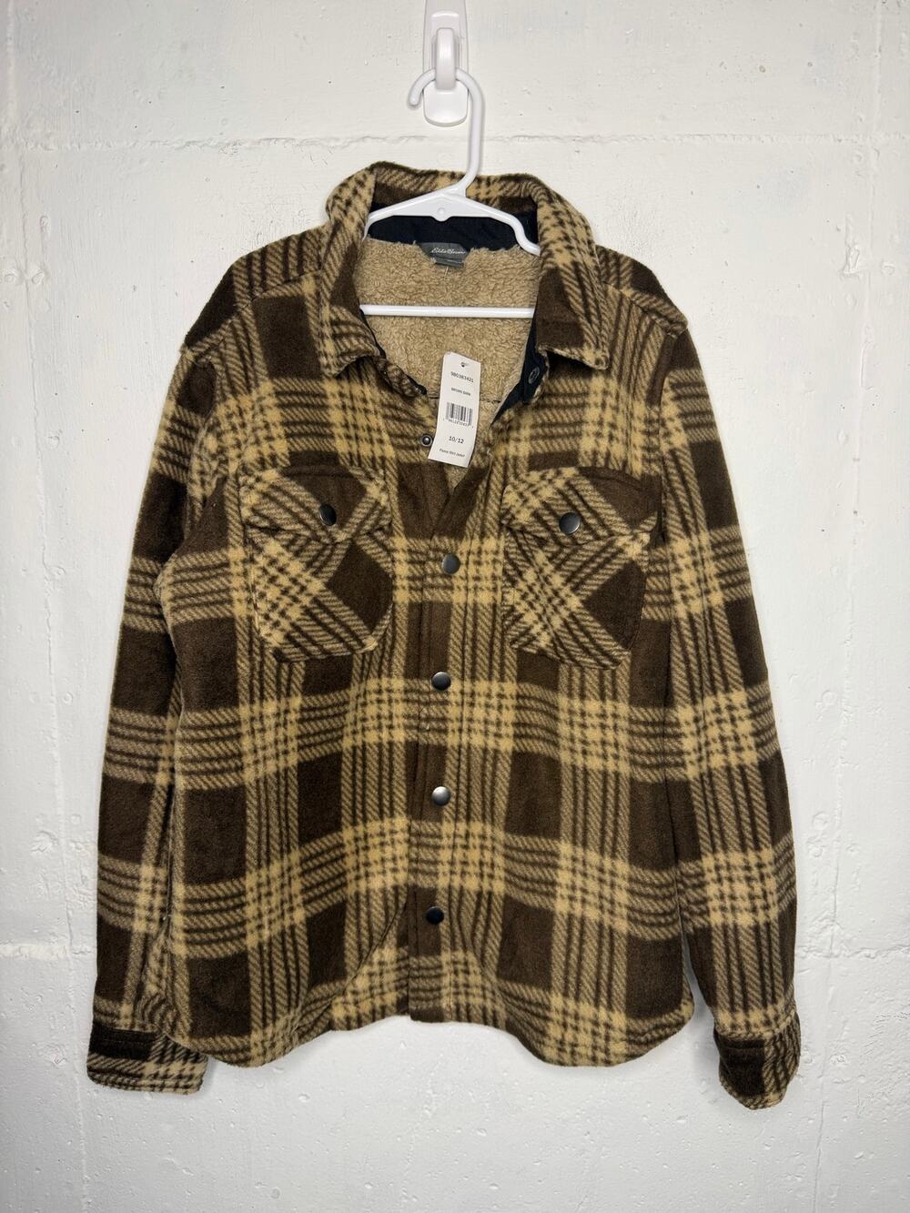 NEW Eddie Bauer Boys 10/12 Sherpa Plaid Jacket Brown